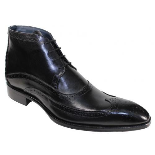 Duca Di Matiste "Udine" Black Genuine Calfskin Lace-up Ankle Shoes.